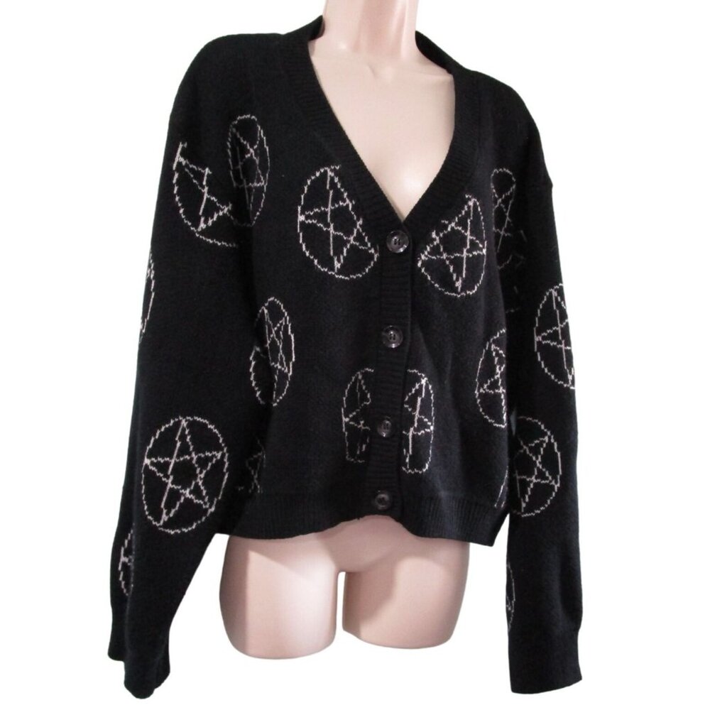 Romwe Womens 3XL Black Cardigan Gothic Emo Pentagram Halloween GUC
